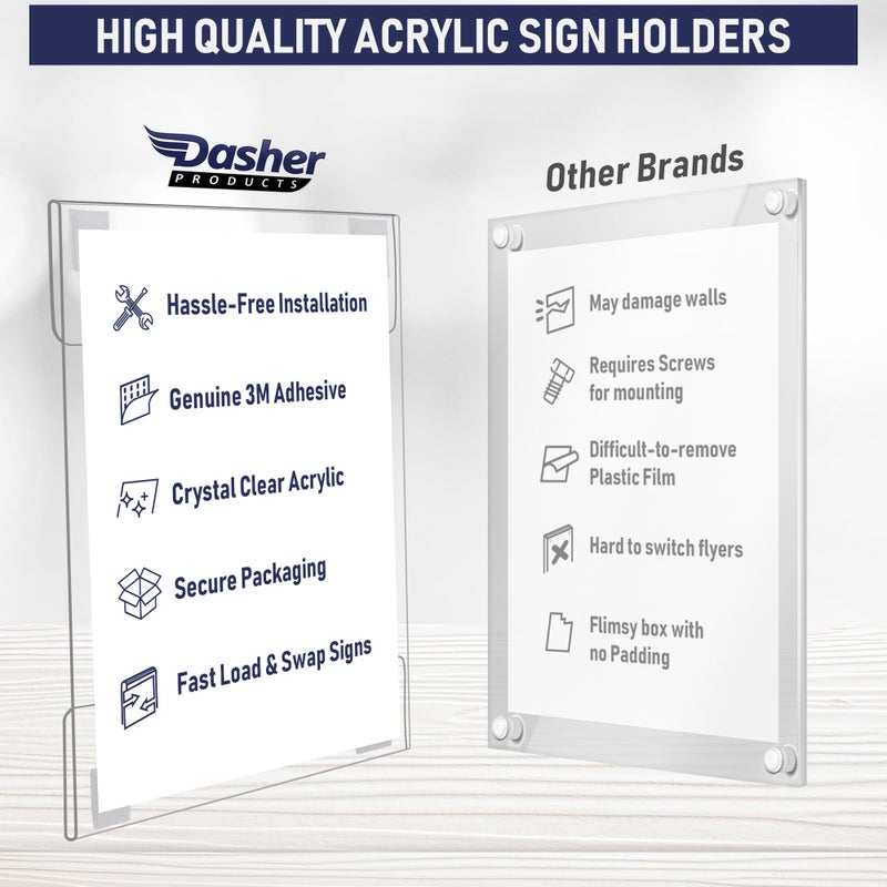 Dasher Products Wall Mount Acrylic Sign Holder - 5 x 7 Inches Portrait or 7 x 5 Inches Landscape Photo Frames with Hook and Loop Adhesive. Perfect for Signs, Menus, Documents, Pictures, Flyers, and More - Image 3